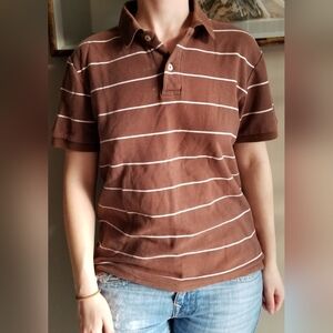 Unisex Striped Brown Polo Shirt, White And Brown Old Navy Polo